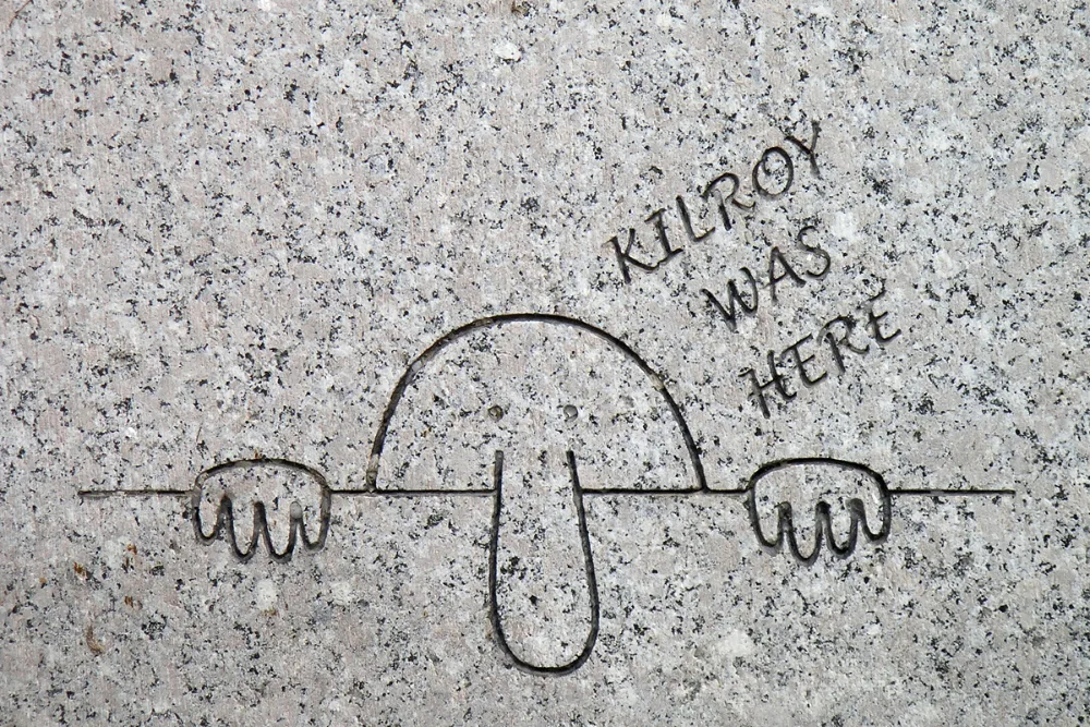 Engraving of Kilroy on the National World War II Memorial in Washington, D.C. ©Wikipedia